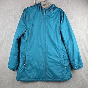 LL Bean Jacket Women's‎ Large Teal Blue Sherpa Fleece Lined Coat Parka Hooded